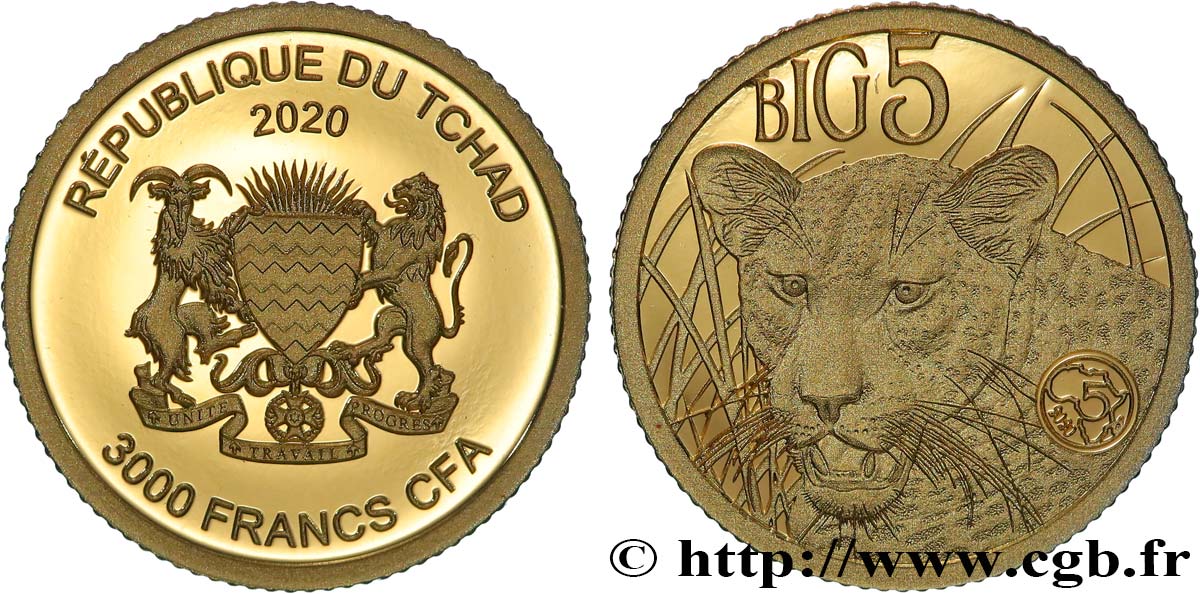 TCHAD 3000 Francs CFA Proof BIG 5 - Léopard 2020  FDC 