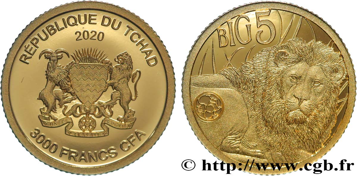 CHAD 3000 Francs CFA Proof BIG 5 - Lion 2020  MS 