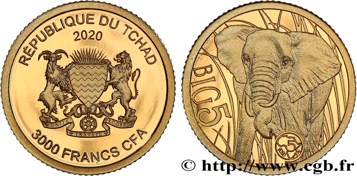 TCHAD 3000 Francs CFA Proof BIG 5 - Elephant 2020  FDC 