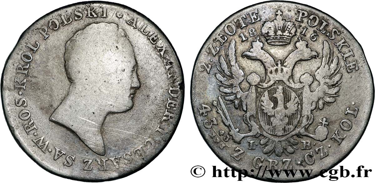 POLOGNE - ROYAUME DE POLOGNE - ALEXANDRE Ier 2 zlote 1816 Varsovie BC 