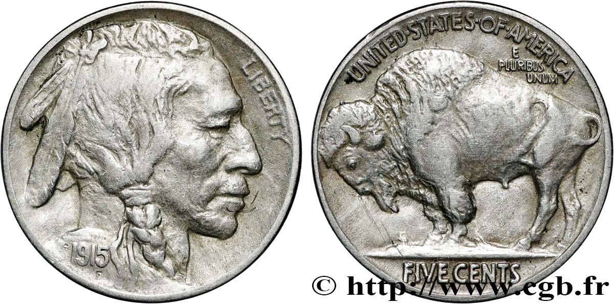 UNITED STATES OF AMERICA 5 Cents Tête d’indien ou Buffalo variété 2 1915 Philadelphie XF 