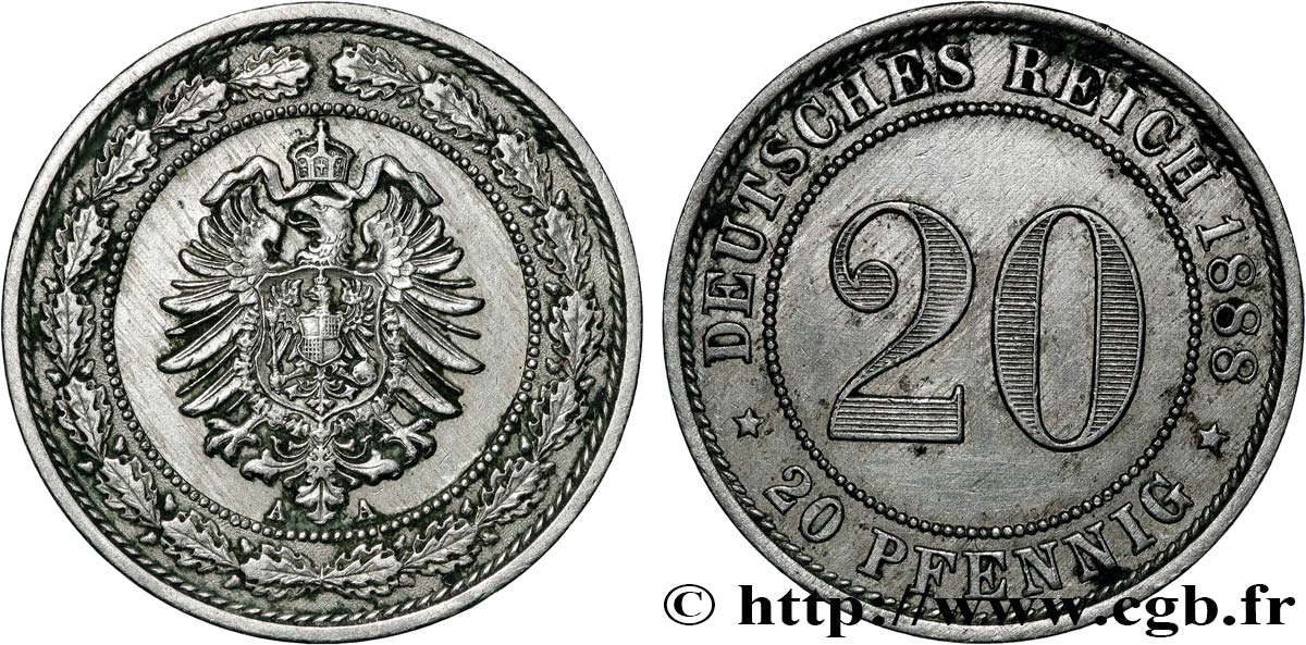 DEUTSCHLAND 20 Pfennig 1888 Berlin - A fVZ 