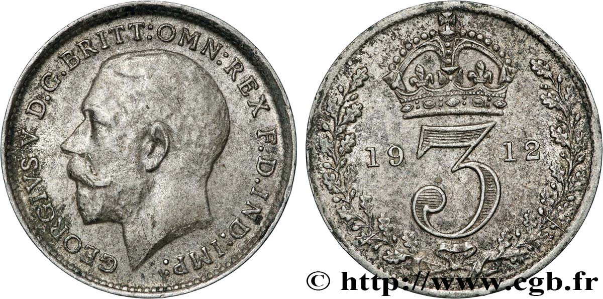 ROYAUME-UNI 3 Pence Georges V 1912  TTB+ 