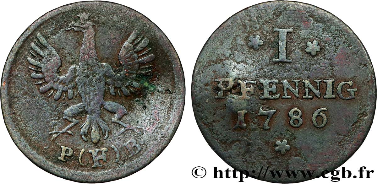 ALEMANIA - CIUDAD LIBRE DE FRáNCFORT 1 Pfennig ville libre de Francfort aigle 1786  BC+ 