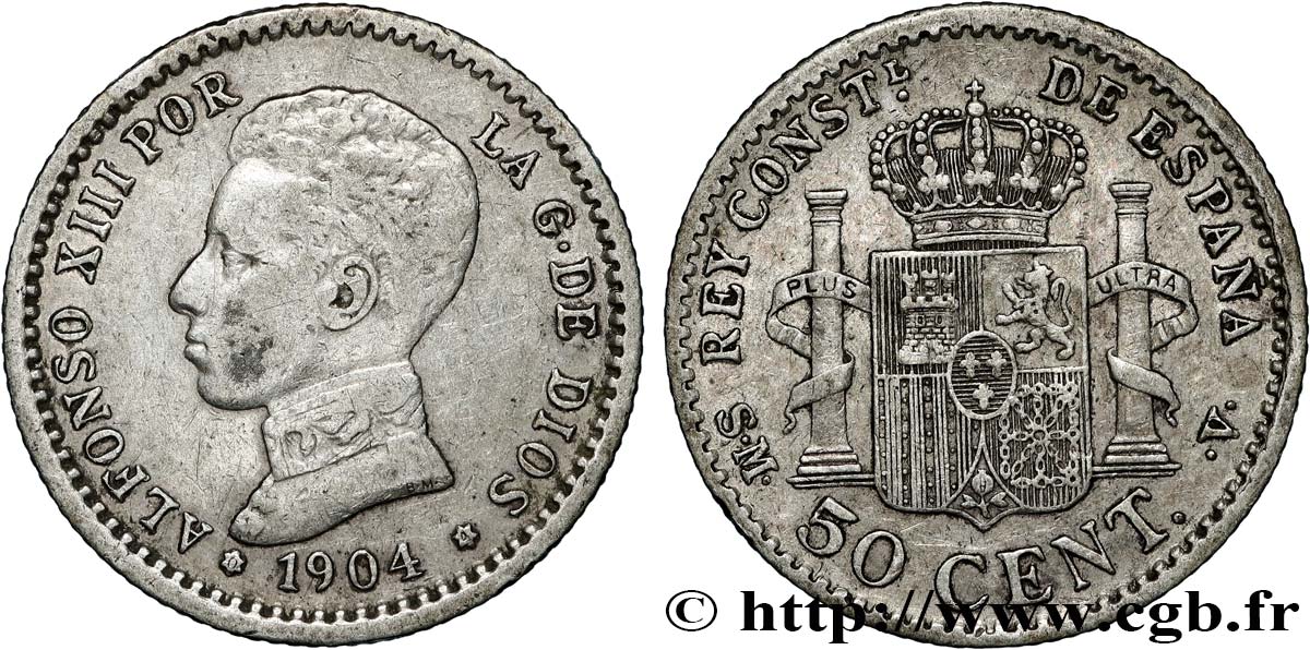 ESPAGNE 50 Centimos Alphonse XIII S.M.-.V. (04) 1904 Madrid TTB 