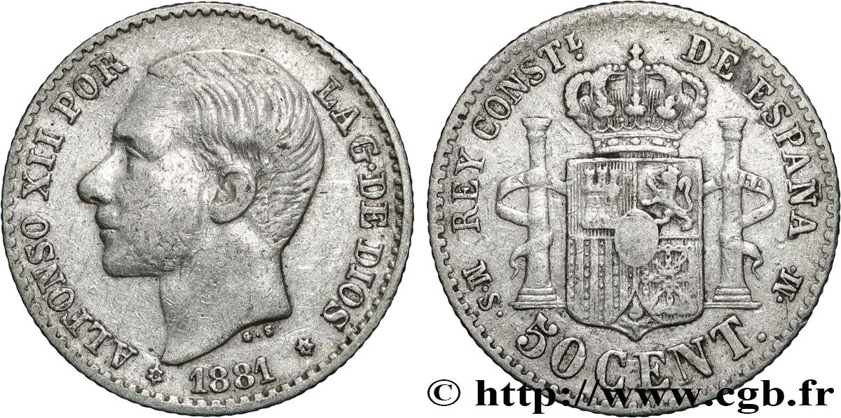 SPAGNA 50 Centimos Alphonse XII (1881) 1881 Madrid BB 