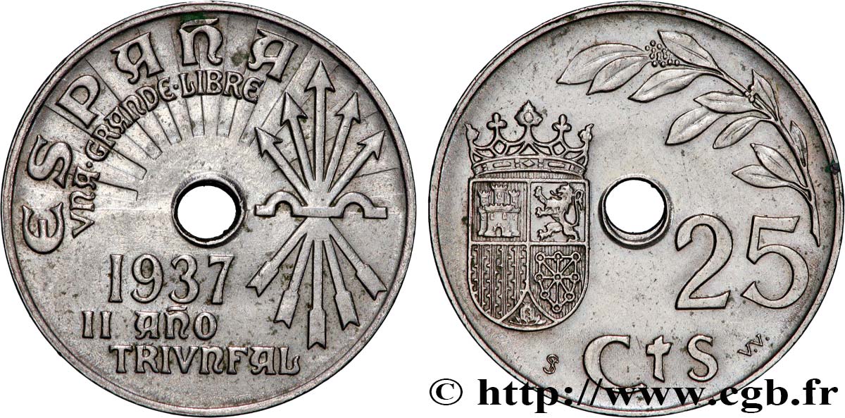 ESPAGNE 25 Centimos monnayage nationaliste 1937 Vienne SUP 
