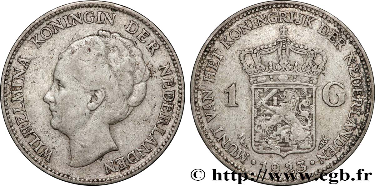 PAYS-BAS 1 Gulden Wilhelmina 1923 Utrecht TB+ 