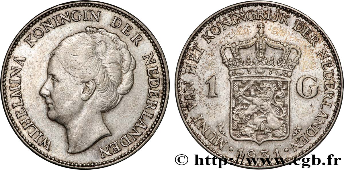 PAíSES BAJOS 1 Gulden Wilhelmina 1931  BC+ 