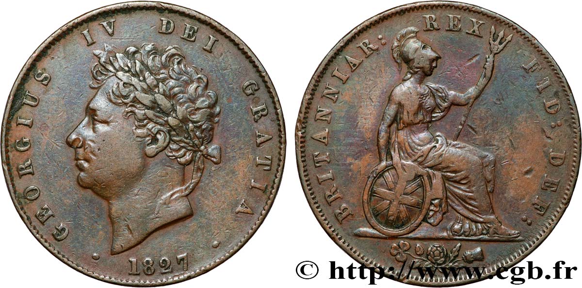 GREAT BRITAIN - GEORGE IV 1/2 Penny Georges IV 1827  XF 