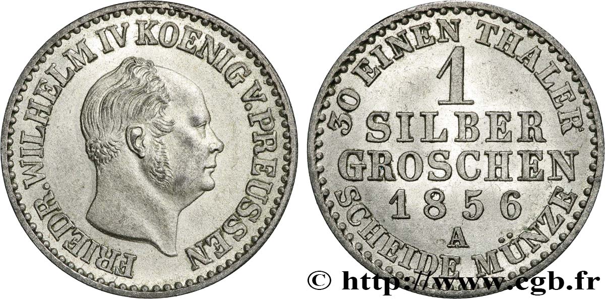 ALLEMAGNE - ROYAUME DE PRUSSE - FRÉDÉRIC-GUILLAUME IV 1/2 Silbergroschen  1856 Berlin fST 
