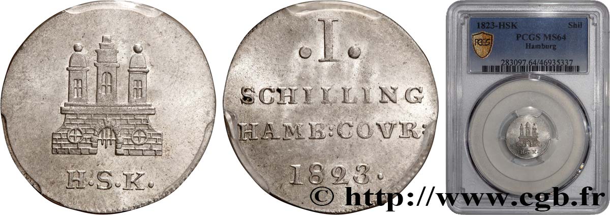 ALLEMAGNE - VILLE LIBRE DE HAMBOURG 1 Schilling 1823  SPL64 PCGS