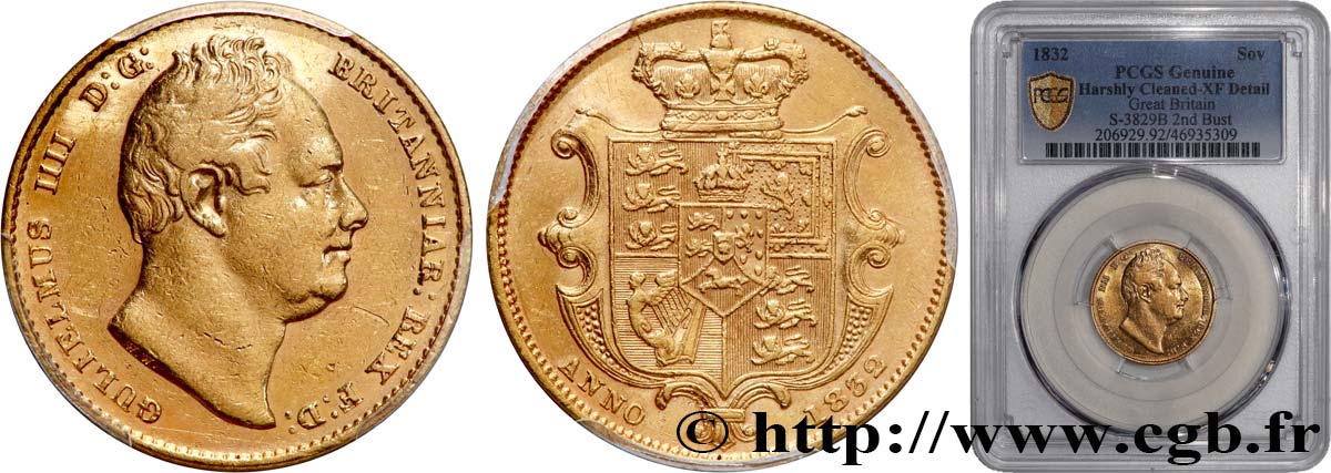 GRAN BRETAGNA - GUGUIELMO IV 1 Souverain second buste 1832 Londres q.SPL/BB PCGS
