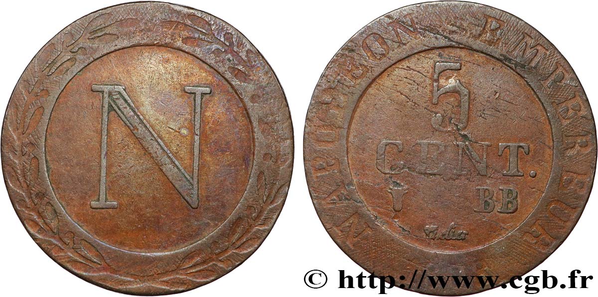 GERMANY - KINGDOM OF WESTPHALIA - JÉRÔME NAPOLÉON 5 cent. 1808 Strasbourg VF 