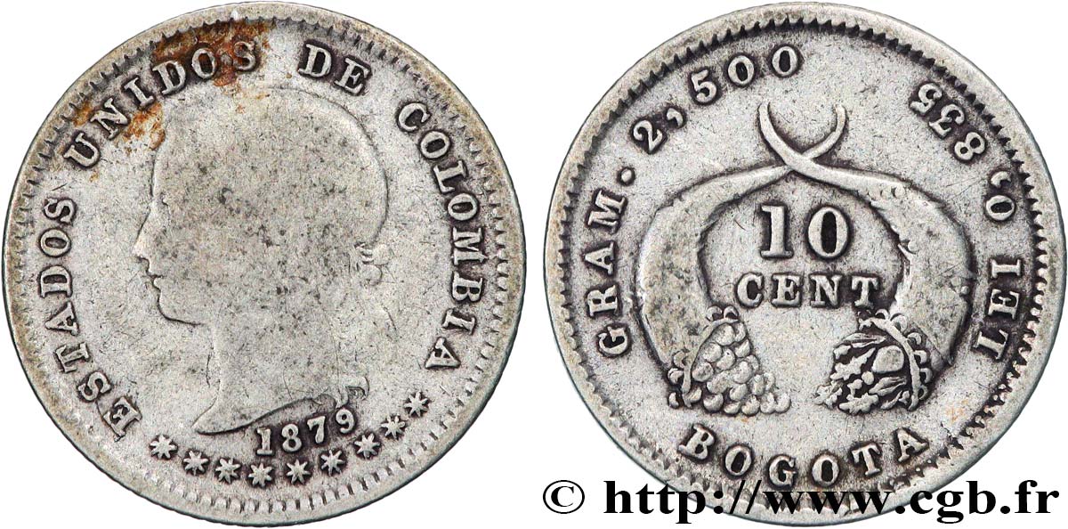COLOMBIE 10 Centavos 1879  TB 