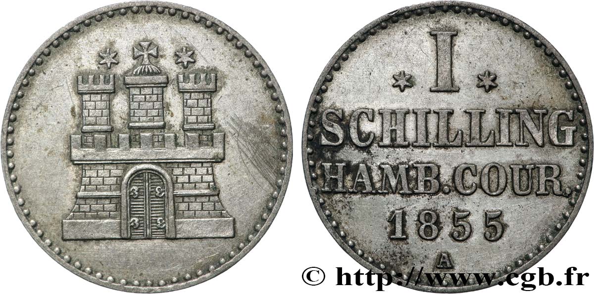 GERMANY - FREE CITY OF HAMBURG 1 Schilling 1855 Berlin AU 