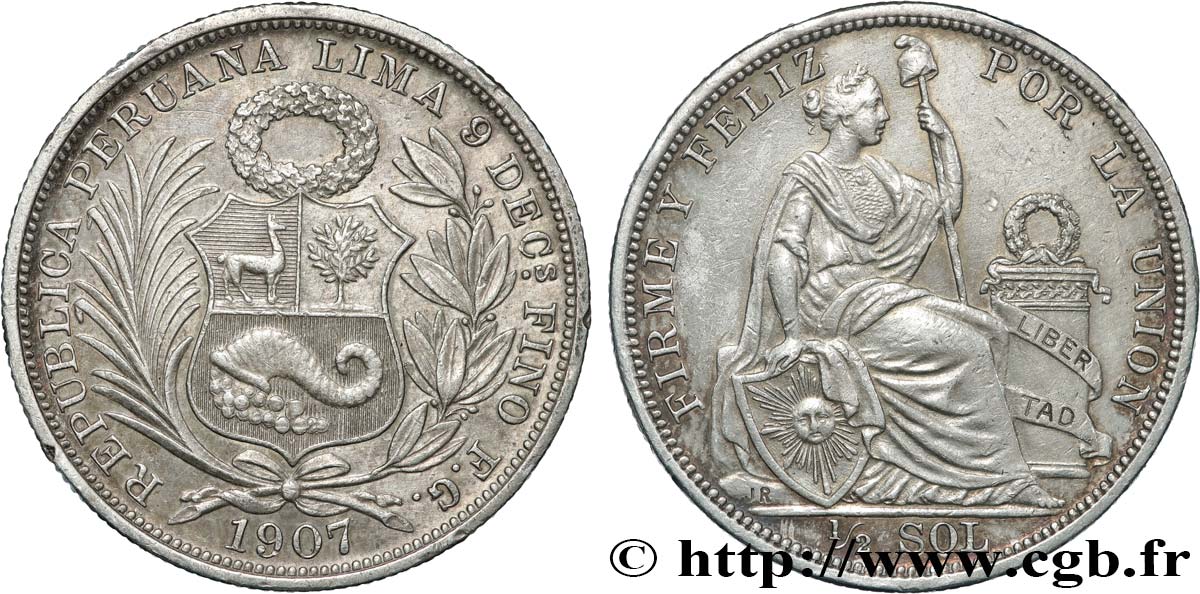 Pièce Ancienne Pérou – 1 Sol Liberté Assise 1866 Lima En Argent – état TTB