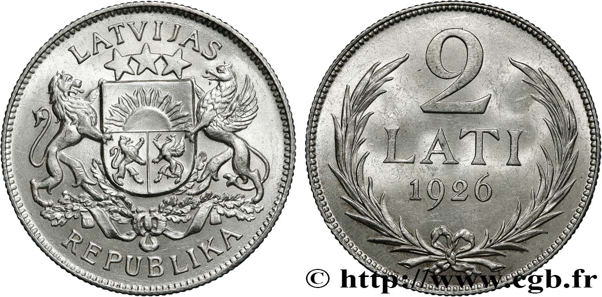 LATVIA 2 Lati 1926  AU/AU 