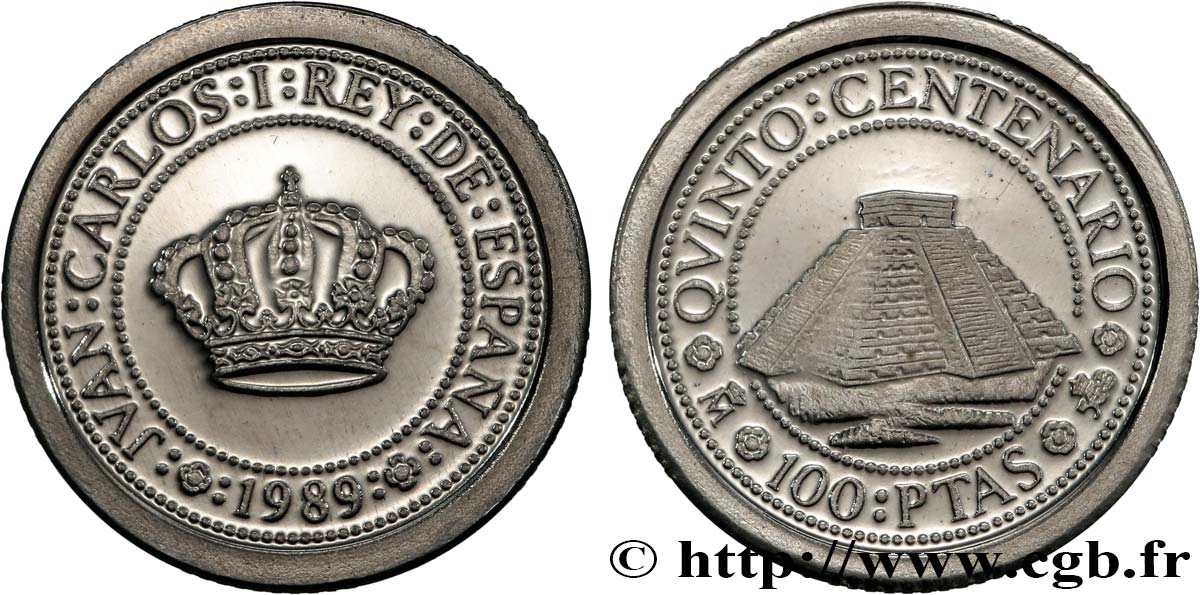 SPAIN 100 Pesetas Proof Pyramide de Palenque 1989  MS 