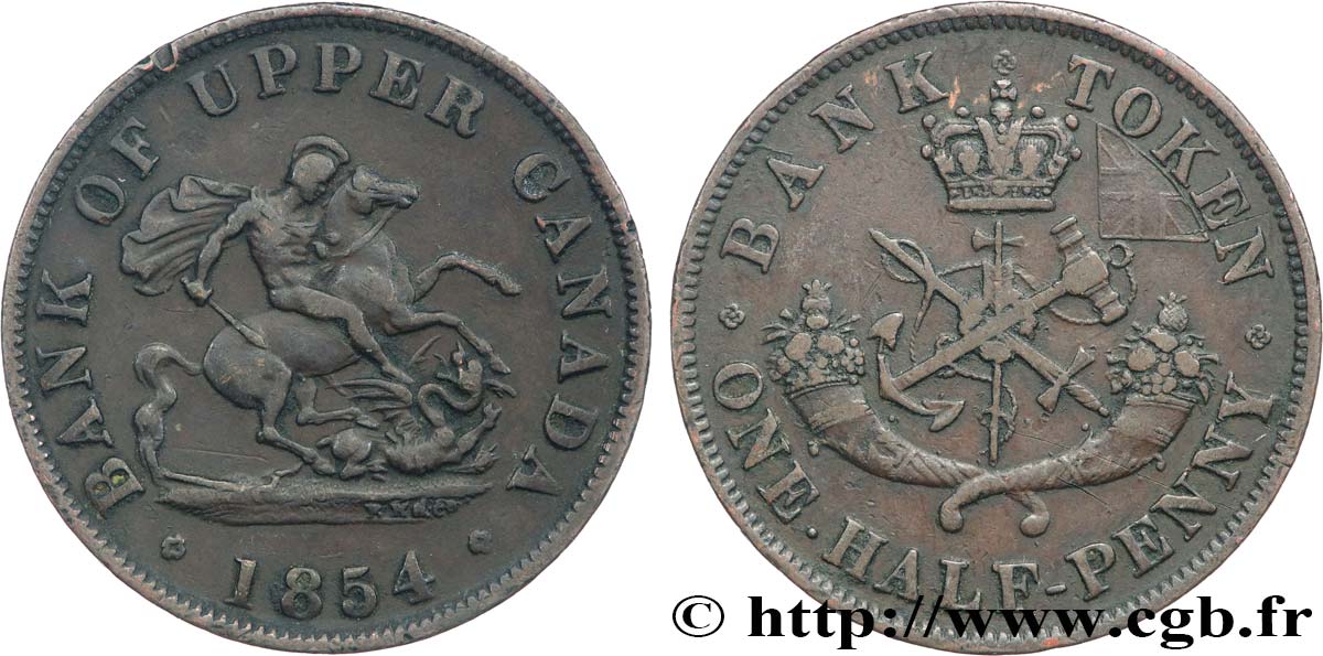 CANADA 1/2 Penny token Bank of Upper Canada 1854 Heaton TTB 