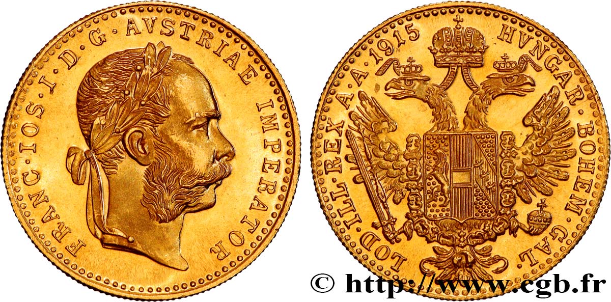 OR, PALLADIUM ET PLATINE INVESTISSEMENT 1 Ducat refrappe moderne François-Joseph Ier 1915  SPL 