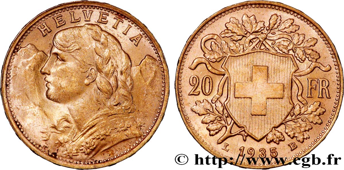 OR, PALLADIUM ET PLATINE INVESTISSEMENT 20 Francs &nbsp;Vreneli&nbsp; 1935 Berne SUP 