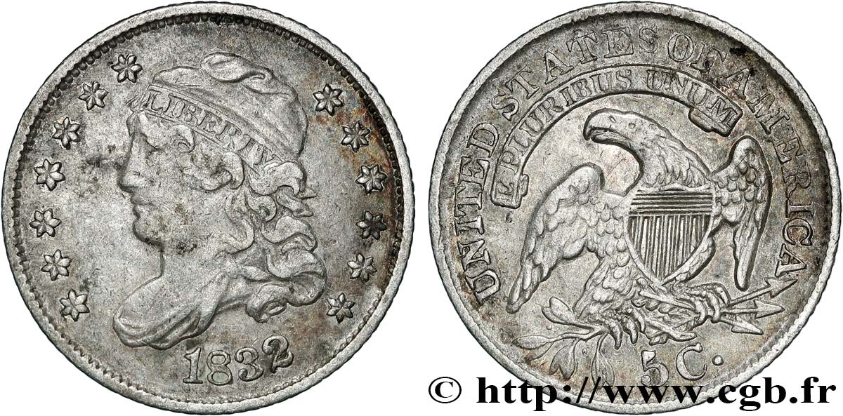 ÉTATS-UNIS D AMÉRIQUE 5 Cents “capped bust” 1832 Philadelphie TTB 