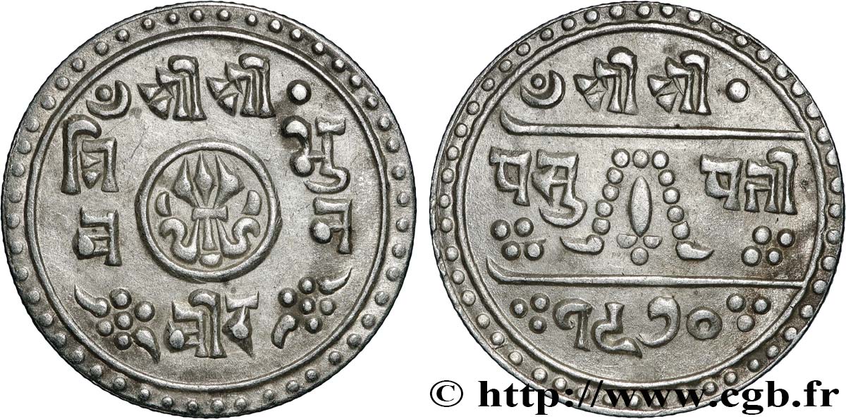 NEPAL 1/2 Mohar Tribhuvan Bir Bikram Shah VS 1970 1913  AU 