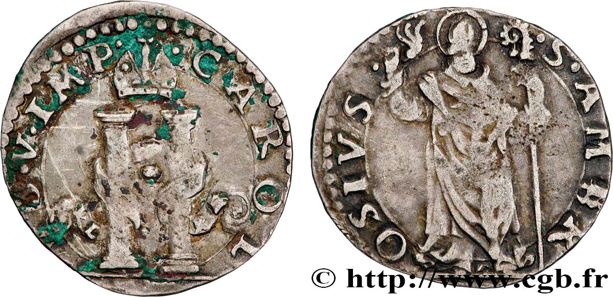 ITALY - CHARLES V Denaro de 8 soldi n.d. Milan VF 