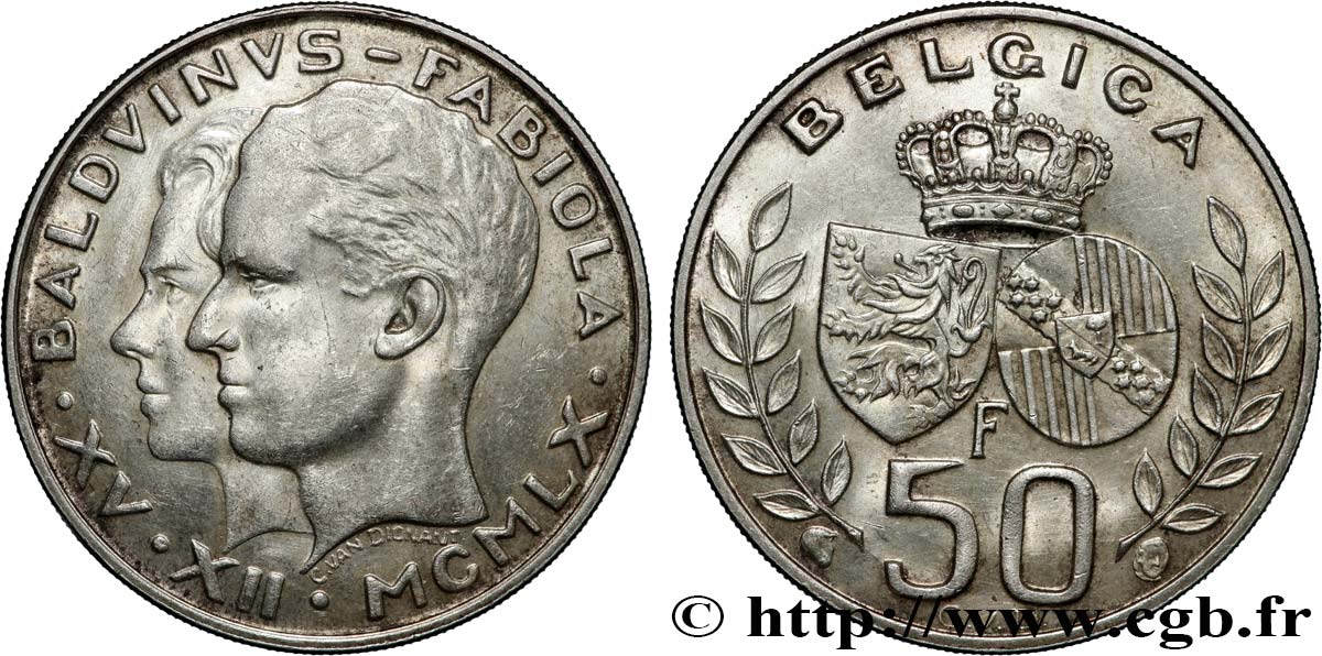 BELGIUM 50 Francs mariage de Baudouin et de Fabiola 1960  AU 