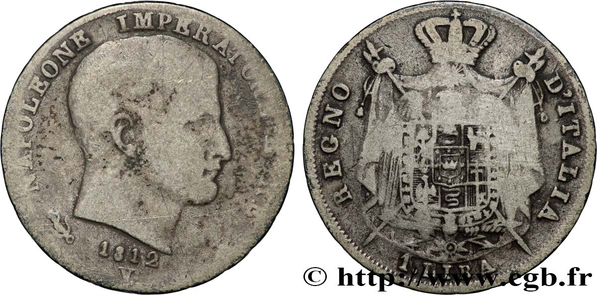 ITALY - KINGDOM OF ITALY - NAPOLEON I 1 Lira 1812 Venise VF 