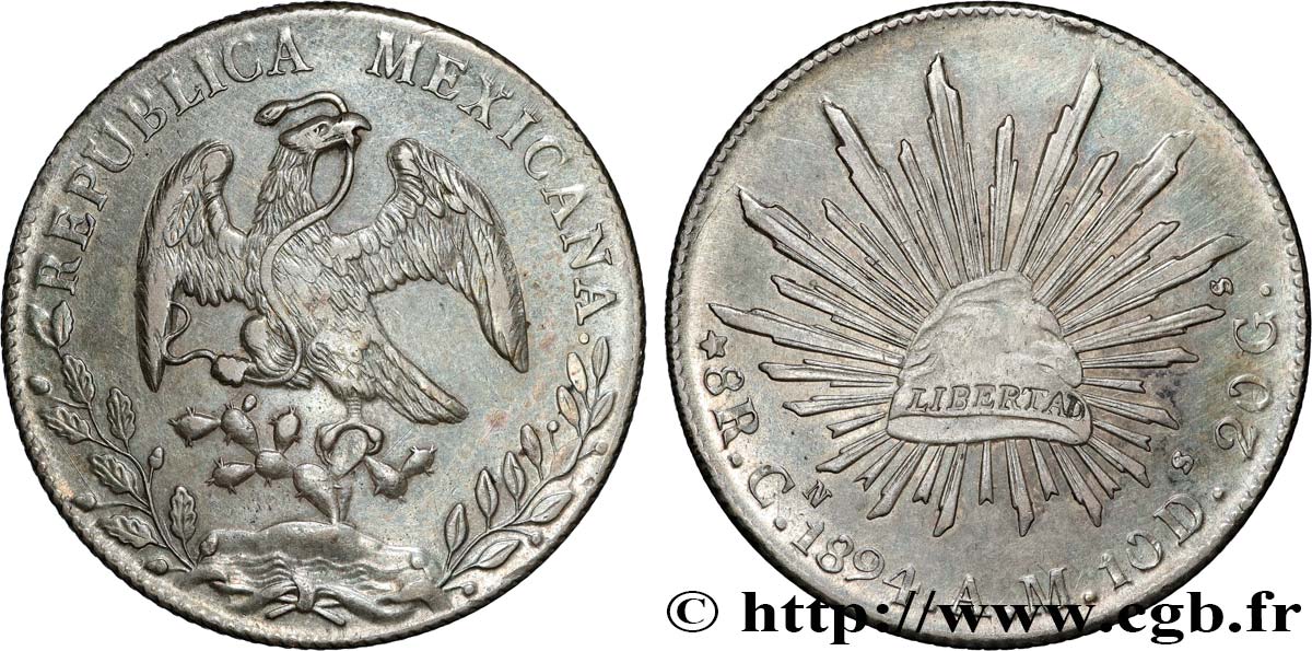 MEXICO 8 Reales 1894 Culiacan AU 