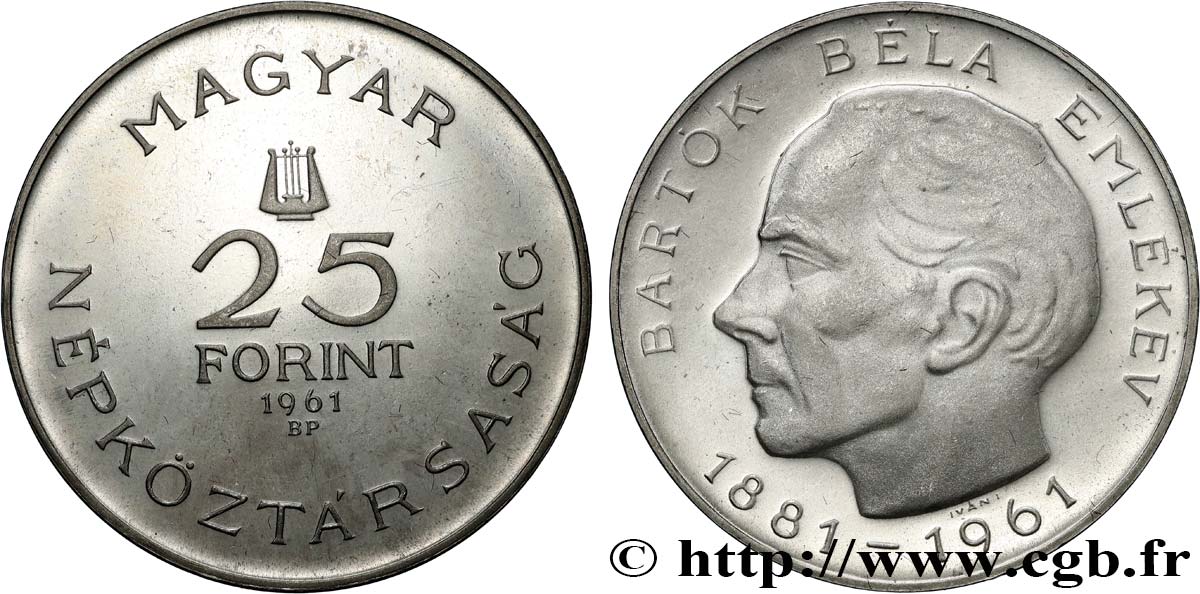 HONGRIE 25 Forint Proof 80e anniversaire naissance de Bela Bartok 1961 Budapest SPL 