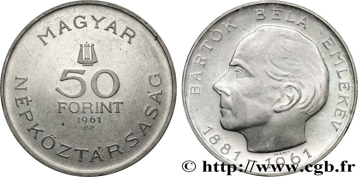 HUNGARY 50 Forint Proof 80e anniversaire naissance de Bela Bartok 1961 Budapest MS 