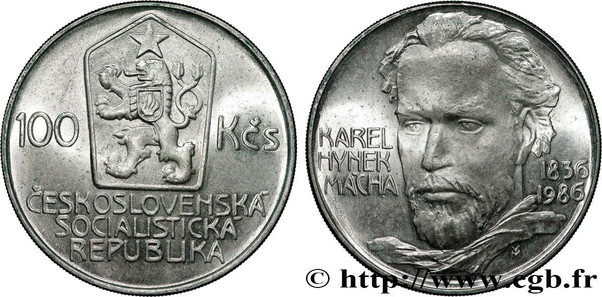 CZECHOSLOVAKIA 100 Korun 150e anniversaire de la mort de Karel Hynek Mácha 1986  AU 