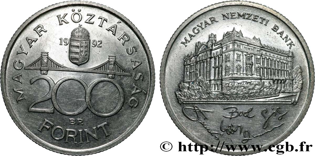 HUNGARY 200 Forint Banque centrale de Hongrie 1992 Budapest AU 