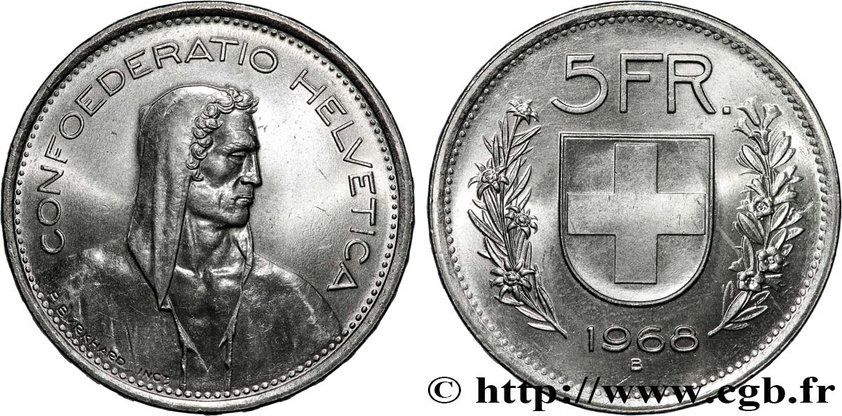 SUISSE 5 Francs Berger des alpes / bouclier suisse 1968 Berne - B SUP 