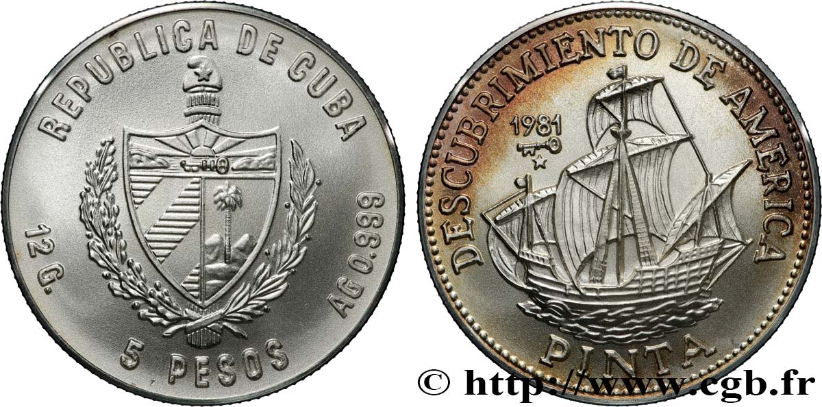 CUBA 5 Pesos découverte de l’Amérique - la Pinta 1981  MS 