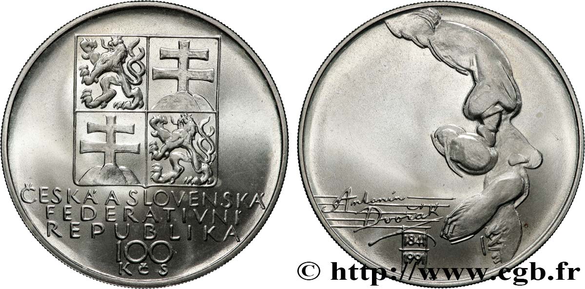 CZECHOSLOVAKIA 100 Korun 150e anniversaire de la naissance d Antonin Dvorak 1991  MS 