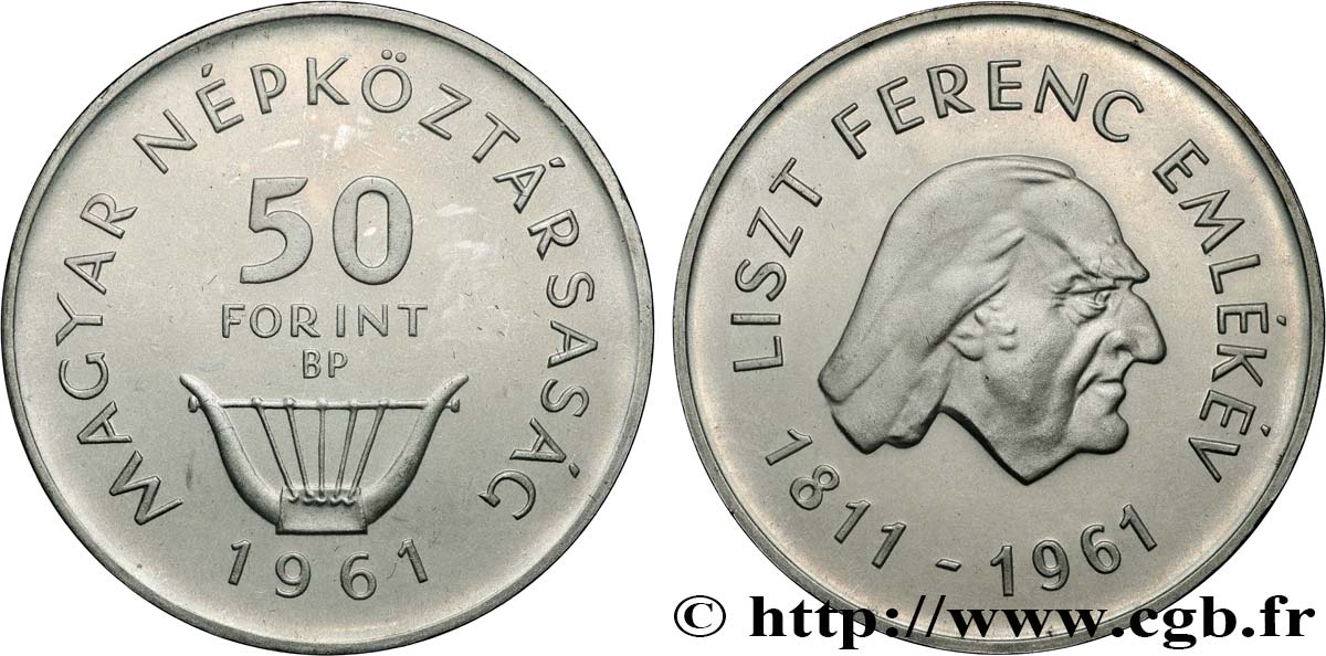 HUNGRíA 50 Forint Proof 150e anniversaire naissance de Franz Liszt 1961 Budapest SC 