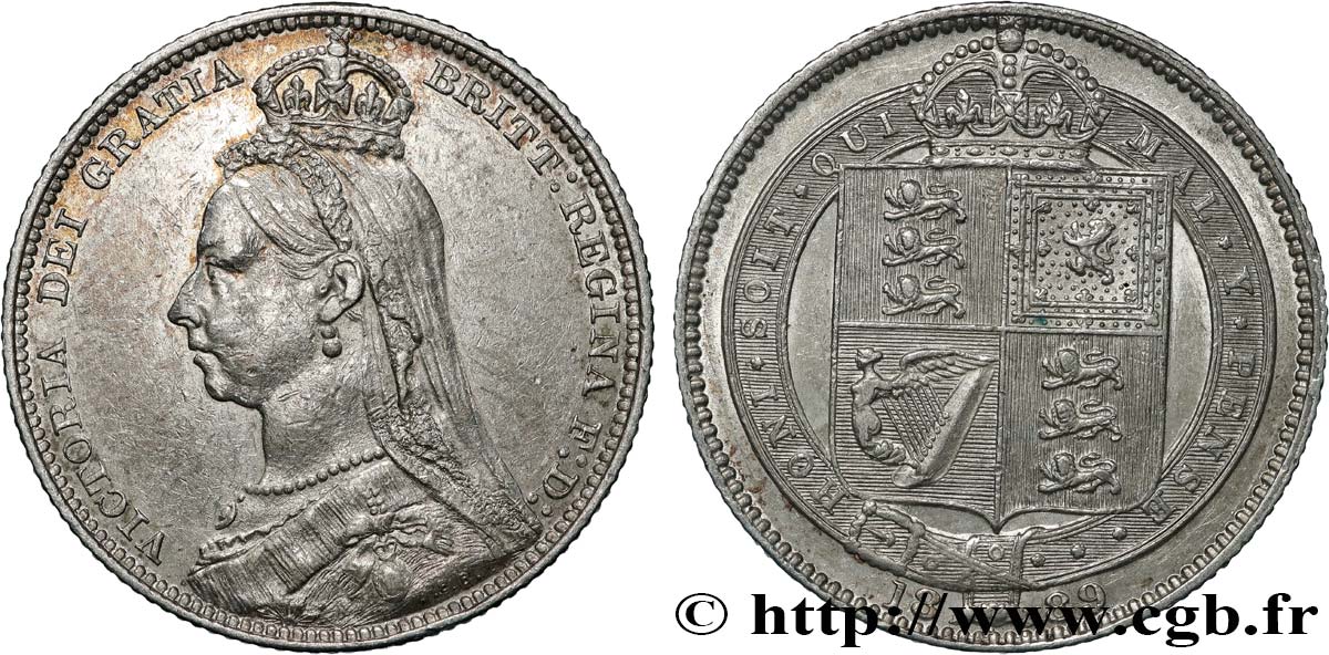 GRAN BRETAÑA - VICTORIA 1 Shilling Victoria buste du jubilé 1889  MBC+ 