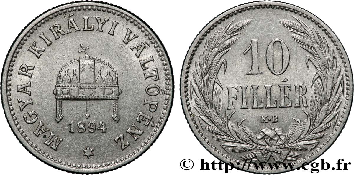 HUNGARY 10 Filler couronne 1894 Kremnitz - KB AU 