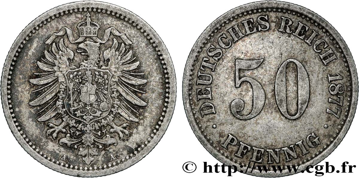GERMANY 50 Pfennig 1877 Berlin XF 