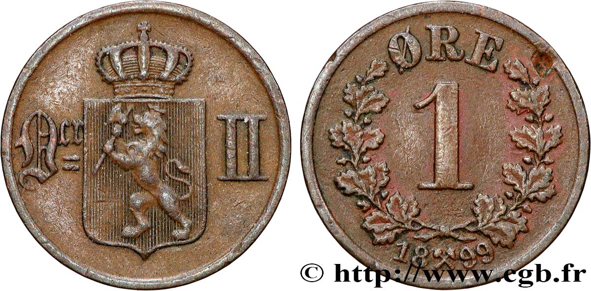 NORWAY 1 Ore Oscar II 1899  XF 