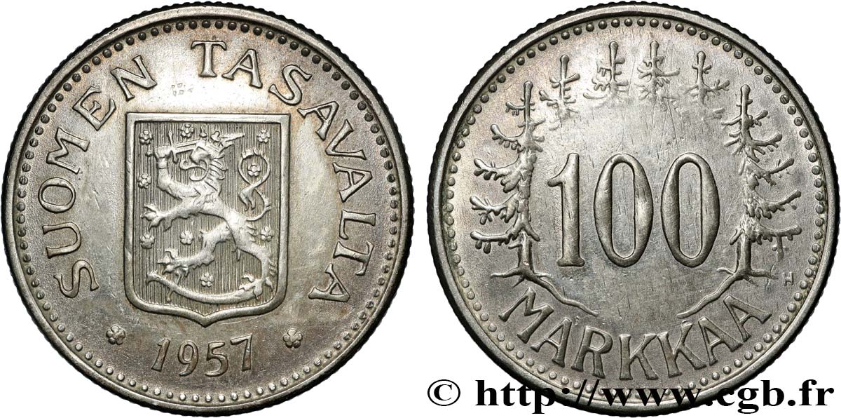 FINLANDE 100 Markkaa entourée de sapins 1957 Helsinki TTB+ 