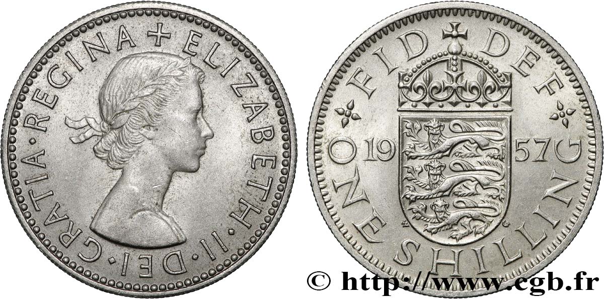 ROYAUME-UNI 1 Shilling Elisabeth II 1957  TB+ 