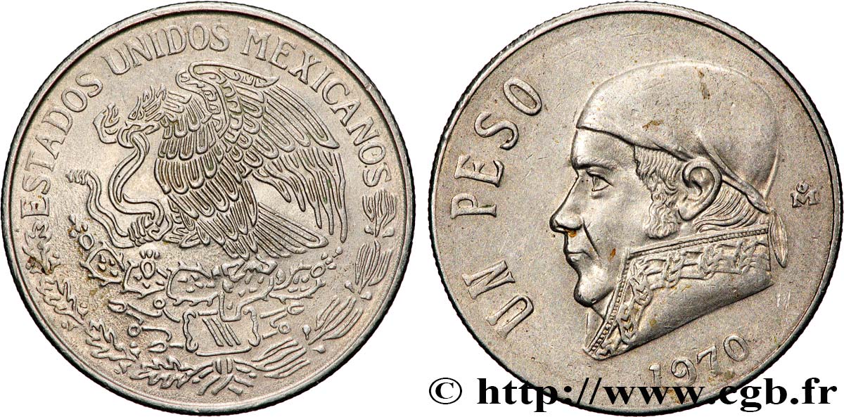 MÉXICO 1 Peso Jose Morelos y Pavon / aigle 1970 Mexico EBC 