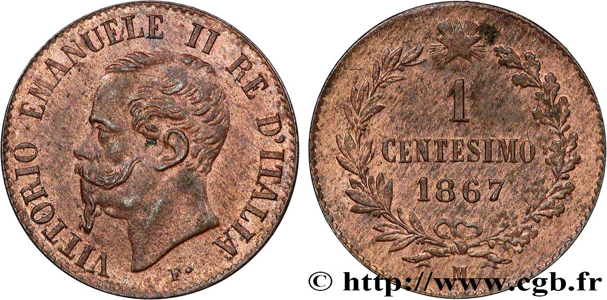ITALY 1 Centesimo Victor Emmanuel II 1867 Milan - M AU 