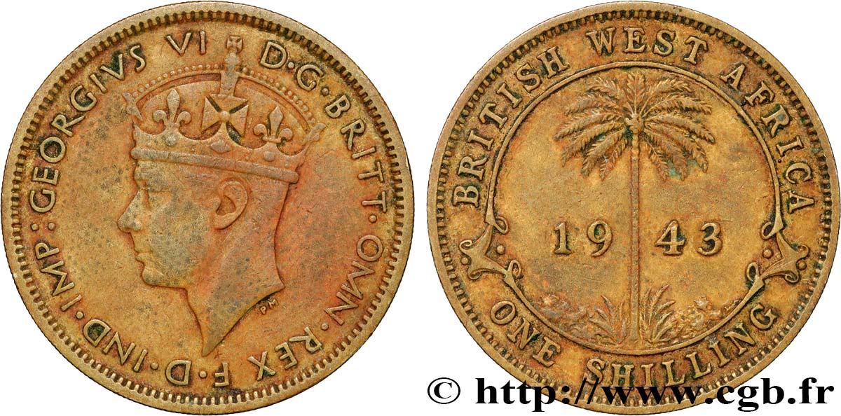 AFRIQUE OCCIDENTALE BRITANNIQUE 1 Shilling Georges VI 1943 Londres TB+ 