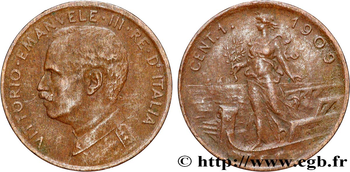 ITALIA 1 Centesimo Victor Emmanuel III 1909 Rome MBC+ 